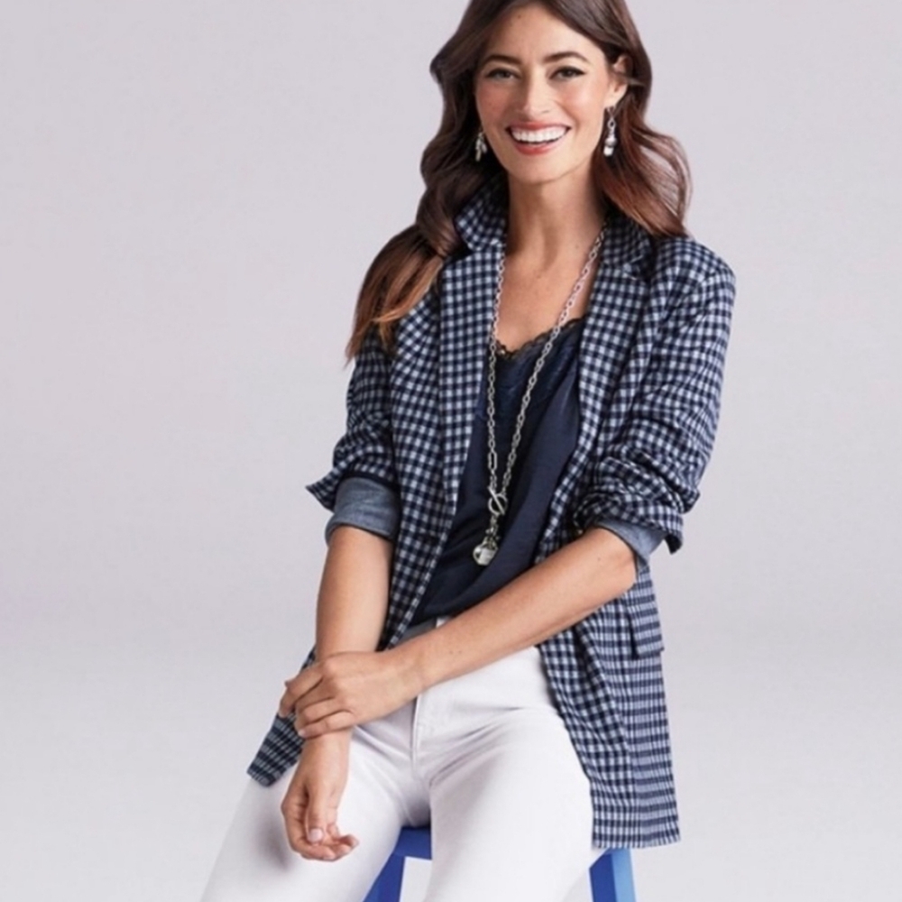 CAbi Checkup Blazer Blue Check Size Medium